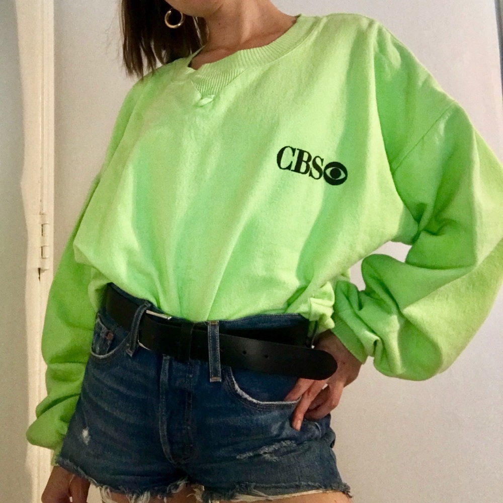 Vintage CBS Neon Green Crewneck Sweatshirt